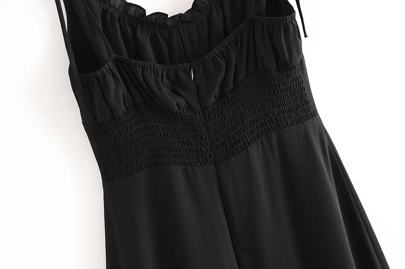 Black A-line Tie Cami Strap Mini Corset Style Dress With Ruffles Detail