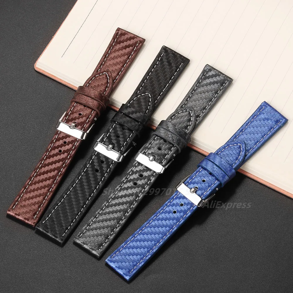 Carbon Fiber Genuine Leather Watch Band with Carbonfiber Grain Bracelet