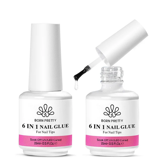 BORN PRETTY 15ml Nail Functional Glue Quick Dry Persistent Extend Nails 6-in-1 Soak Off UV LED Base Gel Top Coat Gel DIY 5