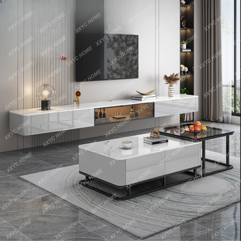

Hanging TV Stand Coffee Table Combination Modern Simple Small Apartment Hanging Living Room Floor Stone Plate Floor Cabinet