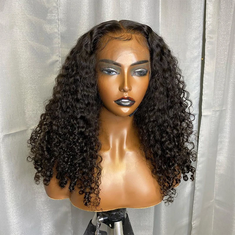 

Natural Black PrePlucked Glueless Soft 180%Density Deep Kinky Curly 26“Long Lace Front Wigs For African Women Babyhair Daily