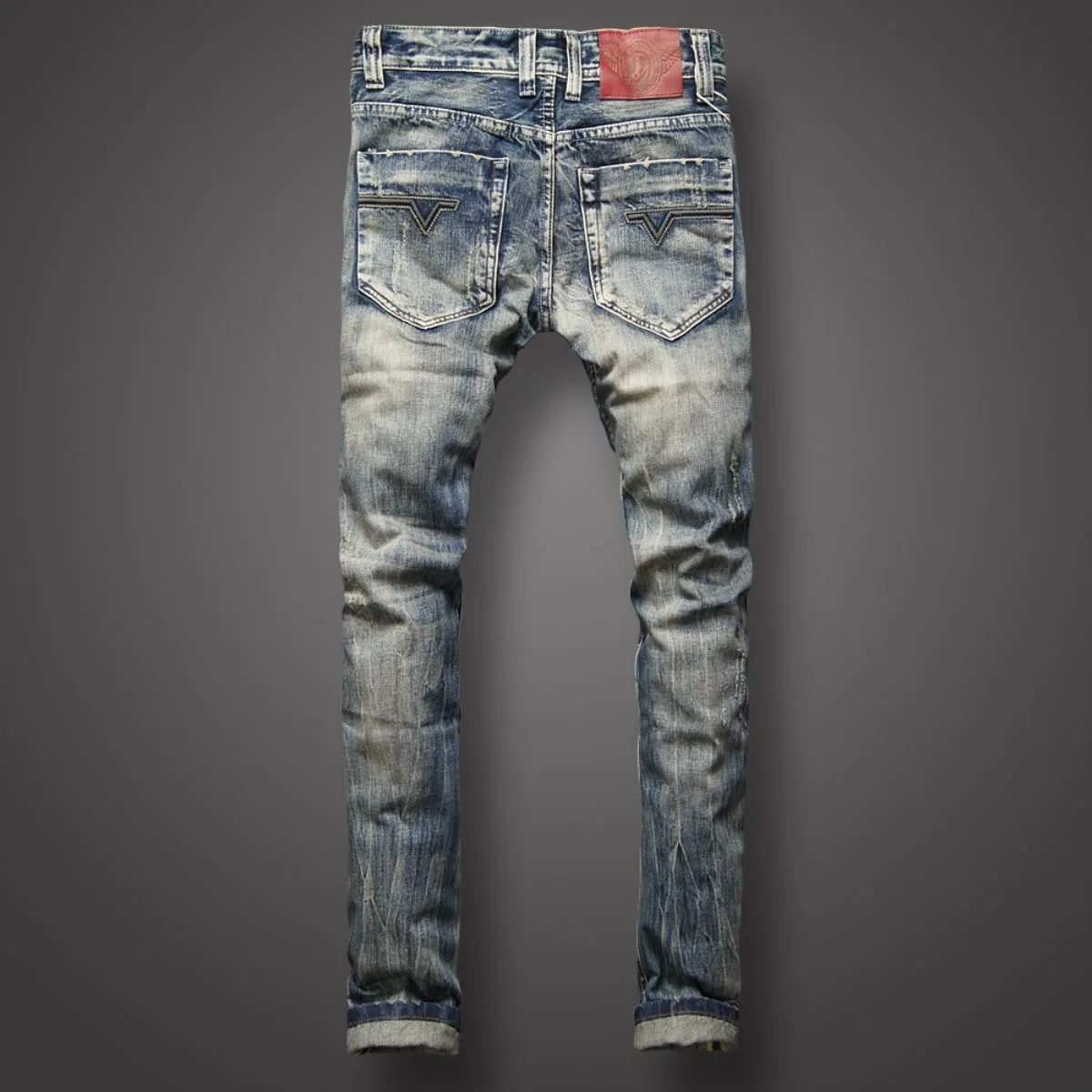 Ripped Jeans Men Spring and Autumn Casual Solid Color Vintage Slim Comfortable Elastic