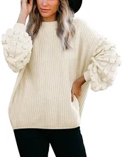 

Women's Oversized Crewneck Loose Puff Sleeves Chunky Knit Pullover Sweater