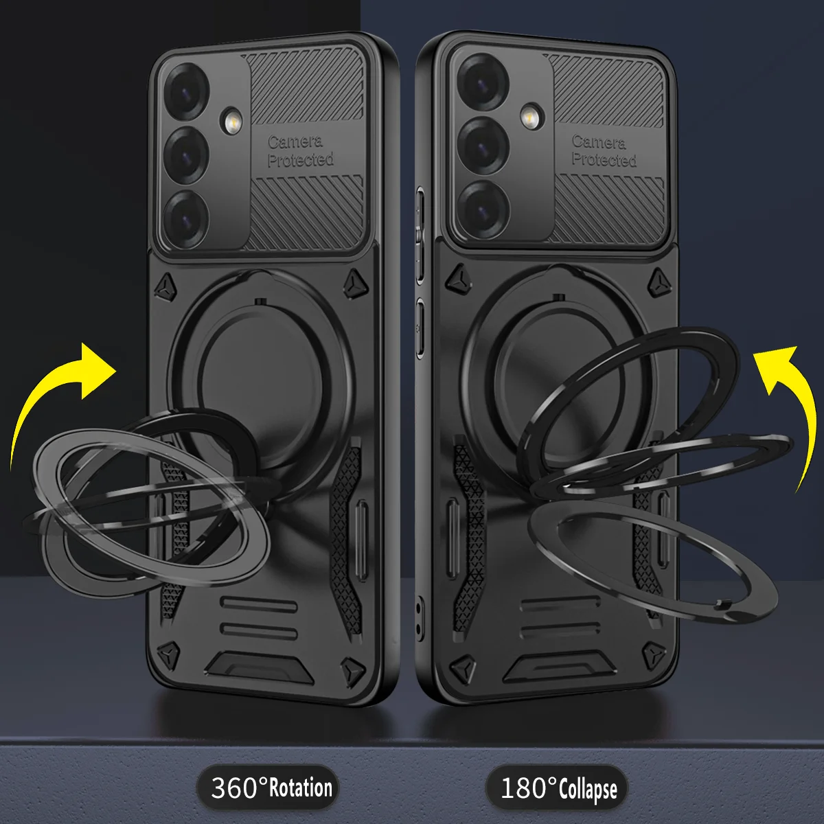 Enhanced Magnetic Case with 360° Rotating Kickstand and Lens Protection - Tough PC Cover