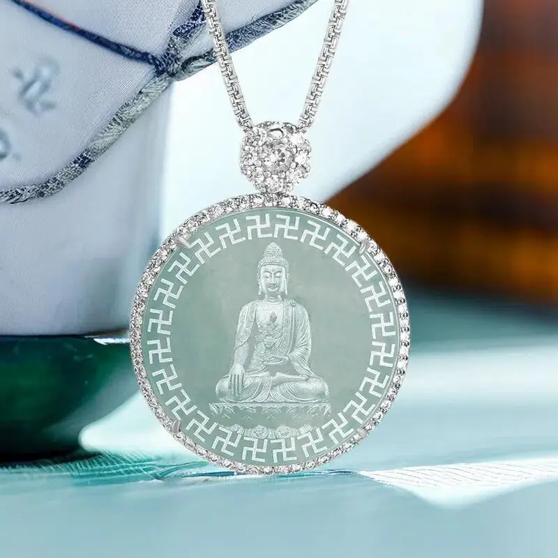

Blue Myanmar Jadeite Buddha Pendant Necklace Talismans 925 Silver Gifts for Women Men Charm Real Burmese Jade Natural Jewelry