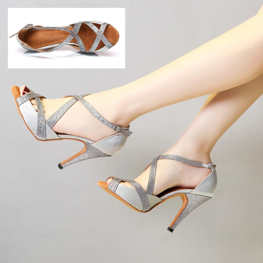 DKZSYIM Women Latin Dance Shoes Silk Pratice Dance Shoes Comfortable Ballroom Dancing Soft sole High Heels Wholesal