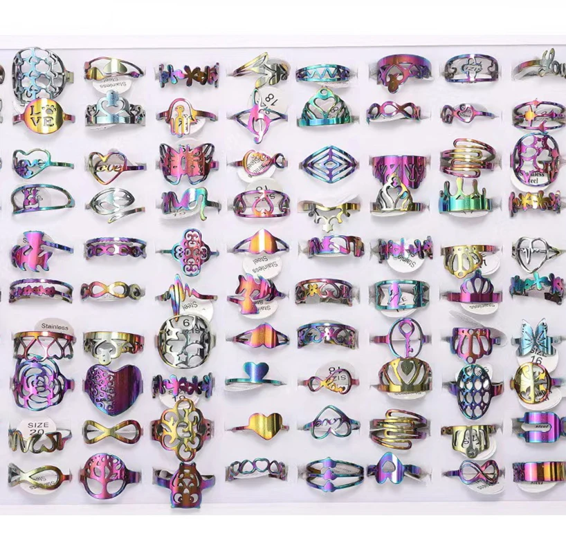 

Wholesale 20/50Pcs/Lot Mixed Style Stainless Steel Slicing Ring For Woman Punk Hollow Out Multicolour Finger Accessories Jewelry
