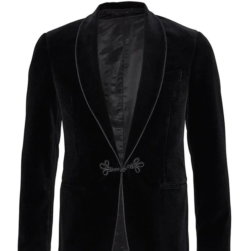 Men Suits Jackets Velvet Smoking Jacket Shawl Lapel Loose Vintage Wedding Groom Blazer Dinner Party Prom Male Suit Coat Single 1 Jacket