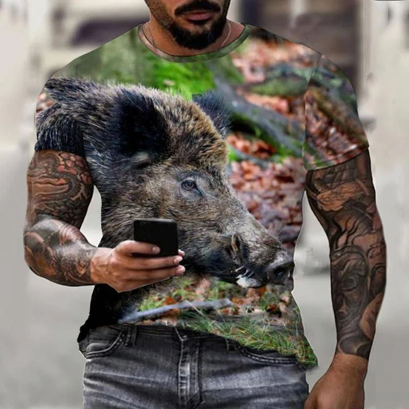 Wild Boar Animal Print Short Sleeve T Shirt