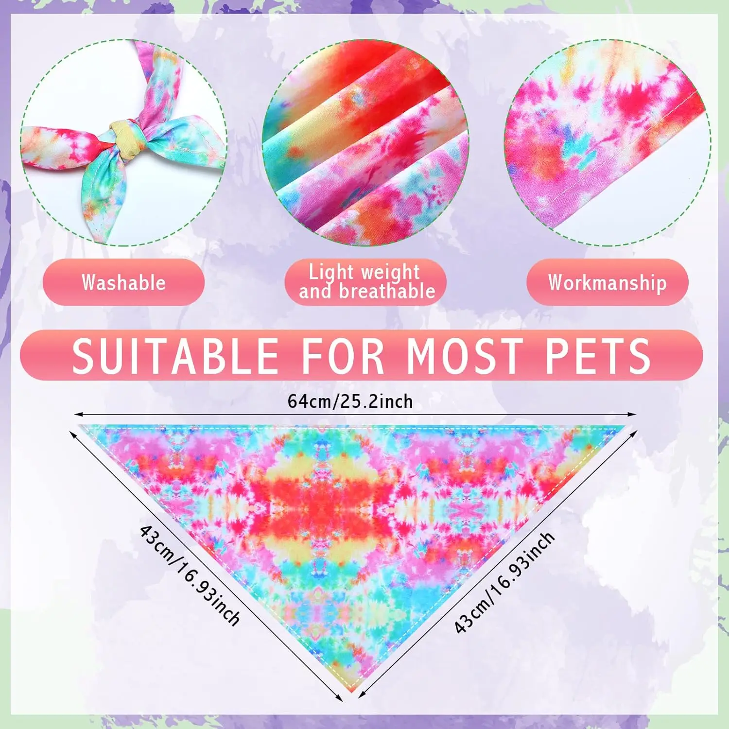 50 Pcs Tie Dye Dog Bandanas Bulk Spring Summer for Pet Grooming Salon Triangle Washable Dog Bib Kerchief for Small Medium Large 2