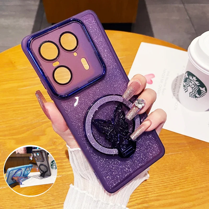 Glitter 3D Butterfly Magnetic Stand Phone Case Cover