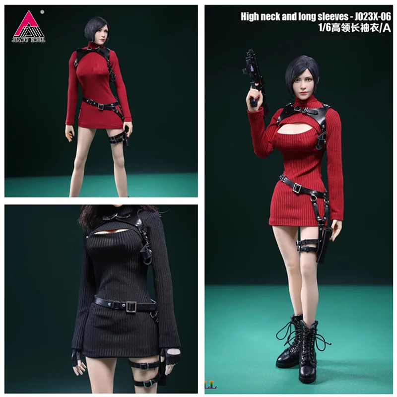 JIAOU JO23X-06 1/6 Scale Ada Wong Red High Neck Long Sleeves Sweater  Holsters Set Fit 12-inch Female Soldier Action Figure Body