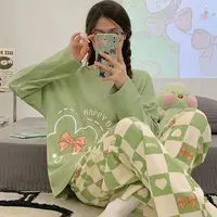 Spring and Autumn New Women's Pajamas Homewear Set of Girls Students Fall and Winter Homewear Big Size Cartoon Loose Pajamas Set 1