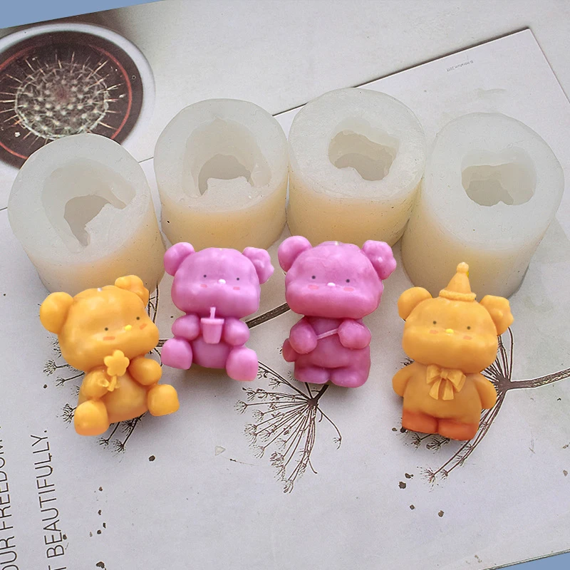 kaiwern 3D Bear Candle Mold, Silicone Candle Molds DIY Baby Bear Mold, 3D  Teddy Bear Silicone Fondant Soap Making Mold for Cake Baking Cupcake Topper