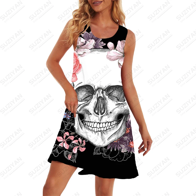 

Summer new lady's sleeveless dress Skeleton people 3D printed women's sleeveless dress Gothic fashion ladies sleeveless dress