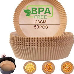 Oil-Proof Disposable Parchment Liner for Air Fryers - 23cm Square/Round Baking Mat (50Pcs  Round 23cm)