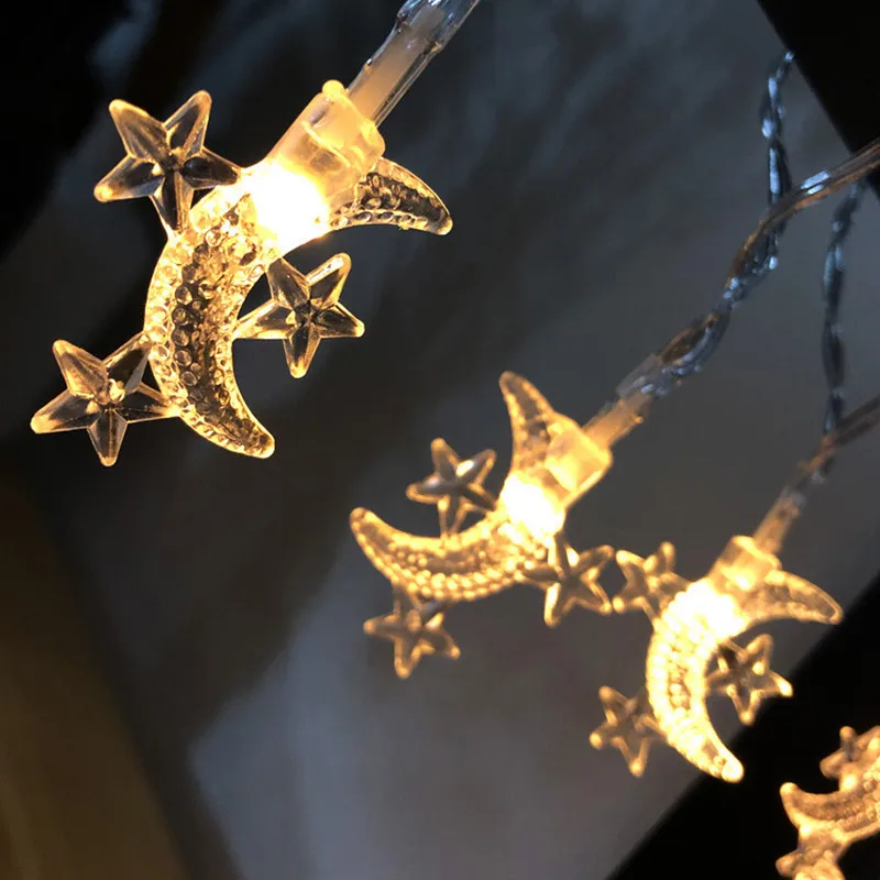 

Eid Mubarak Led Star Moon Light String Ramadan Festival Decoration Fairy Garland Christmas Wedding Party Holiday Indoor Decor