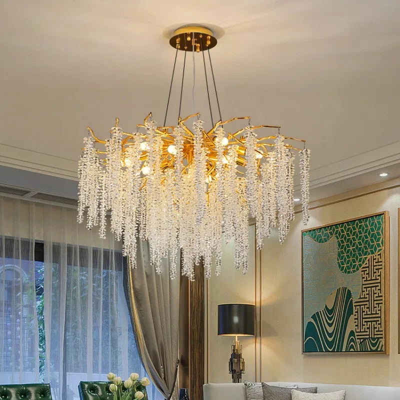 

Nordic Crystal Tassel Chandelier for Living Room Hall Restaurant Decoration Luxury Ceiling Pendant Lights Indoor Lighting