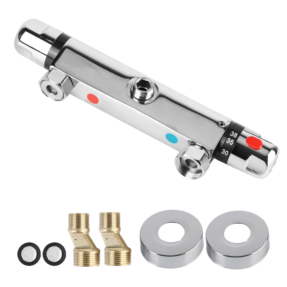 ก๊อกน้ำฝักบัวแบบควบคุมอุณหภูมิ อุปกรณ์ห้องน้ำ วาล์วผสมน้ำร้อนน้ำเย็นสำหรับอ่างอาบน้ำ ก๊อกน้ำแบบควบคุมอุณหภูมิ 1