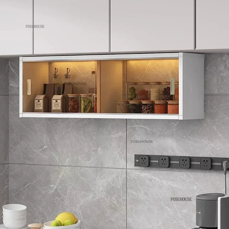 Luxury Glass Wall Mounted Cabinets Designer Kitchen Furniture Aluminum Alloy Storage Cabinet Home Bedroom Display Locker q 3