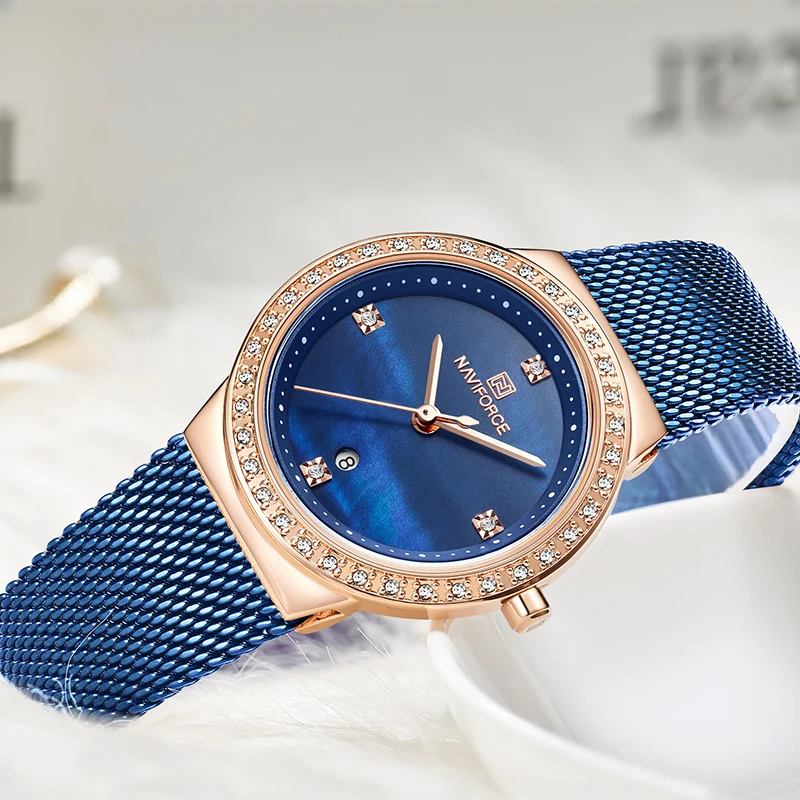

NAVIFORCE Watches for Women Top Brand Luxury Stainless Steel Ladies Watch Simple Girl Clock Blue Quartz Wristwatch Reloj Mujer
