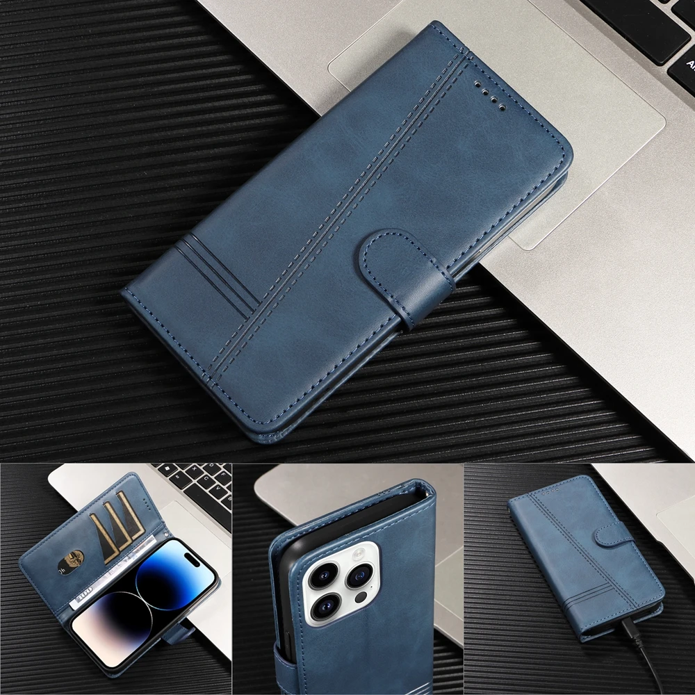 Premium Magnetic Leather Wallet Case with Card Slots - Protective Cover