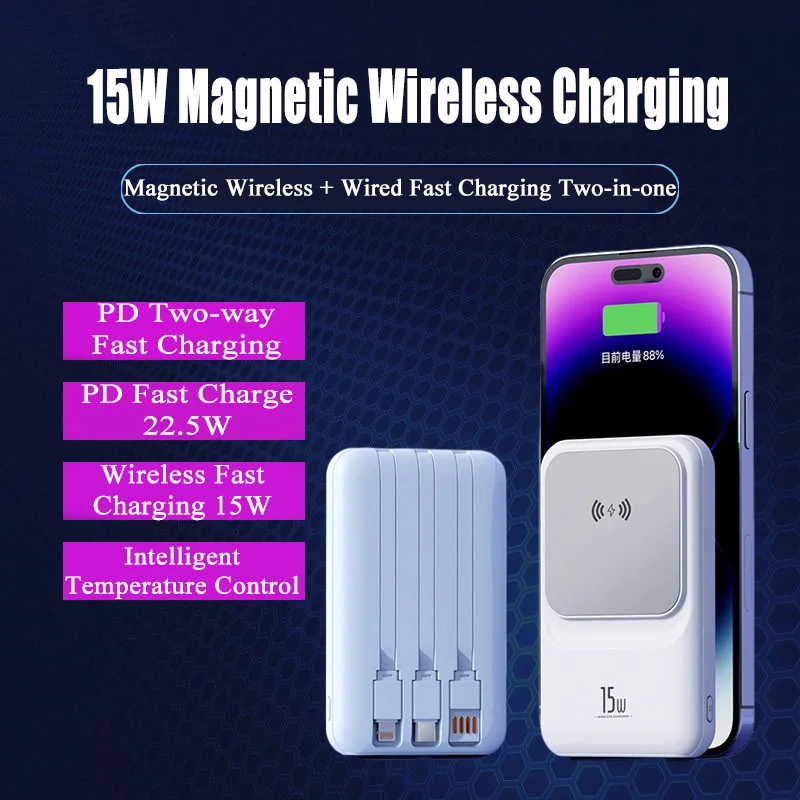 

Magsafe Magnetic Wireless Power Bank 10000mAh PD22.5 W Super Fast Charging Portable with Type-C Apple Plug External Battery Pack