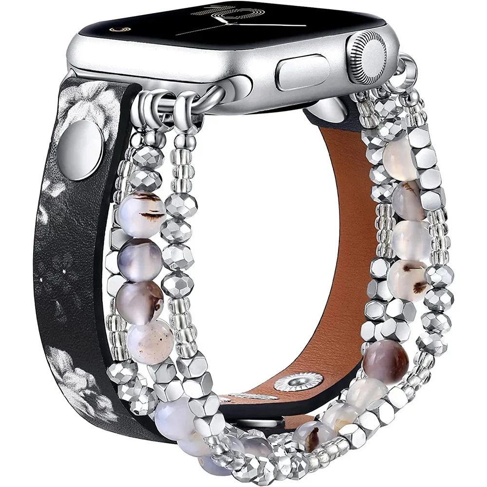 Elegant Beaded Elastic Leather Bracelet