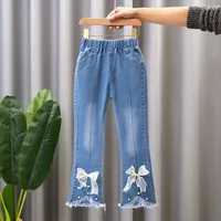 Kids Girls Jeans Floral Long Jeans For Girls Spring Summer Calf-length Baby Girl Casual Style Trousers Children Denim Pants 4
