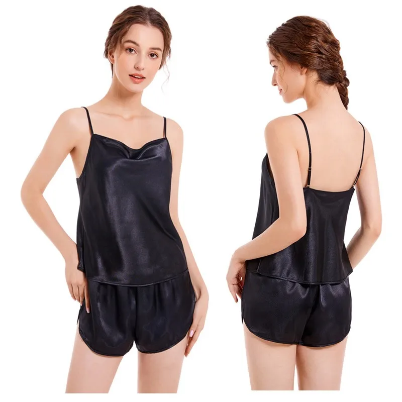 Women Summer 2Pcs Pajamas Suit Sexy Strap&shorts Sleep Suit Loungewar