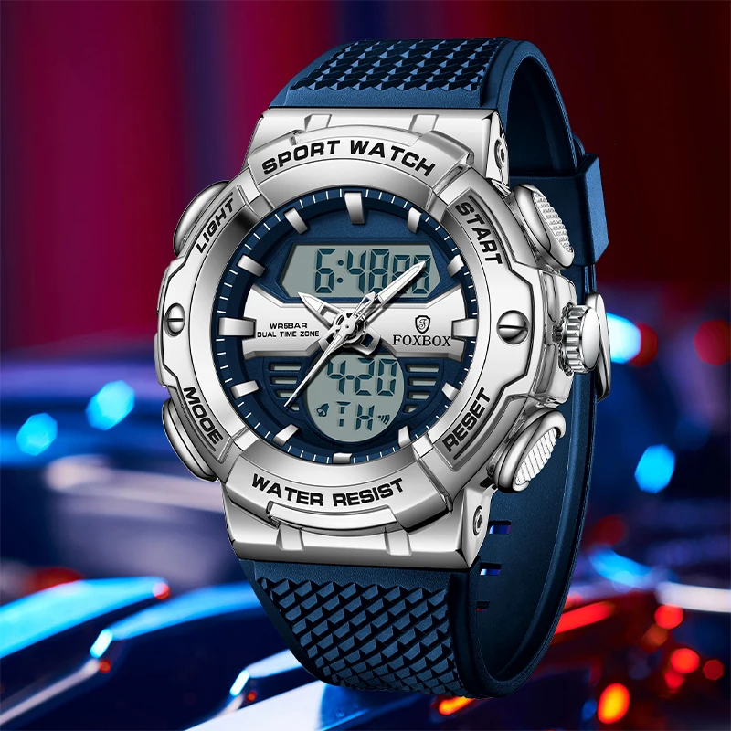 Brand FOXBOX Men Dual Display Sports Watch Fashion Digital Dual Time Quartz WristWatch Waterproof Luminous Date Military Watches