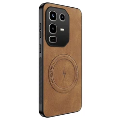 Luxury Soft Leather Phone Case with Bumper Protection and Shockproof Magnetic Cover for Infinix Note 50 Pro 4G (Brown)