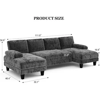U Shaped Sectional Couches for Living Room 111 Inch Modular Sofa with Double Chaise Large Lounge Couch for Apartment Grey 1