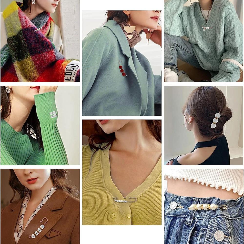 Safety Pins 4/1PCS Heavy Duty Pearl Embellishment Brooch Pin Decorative Sweater Clips for Brooches Decorative Crafts