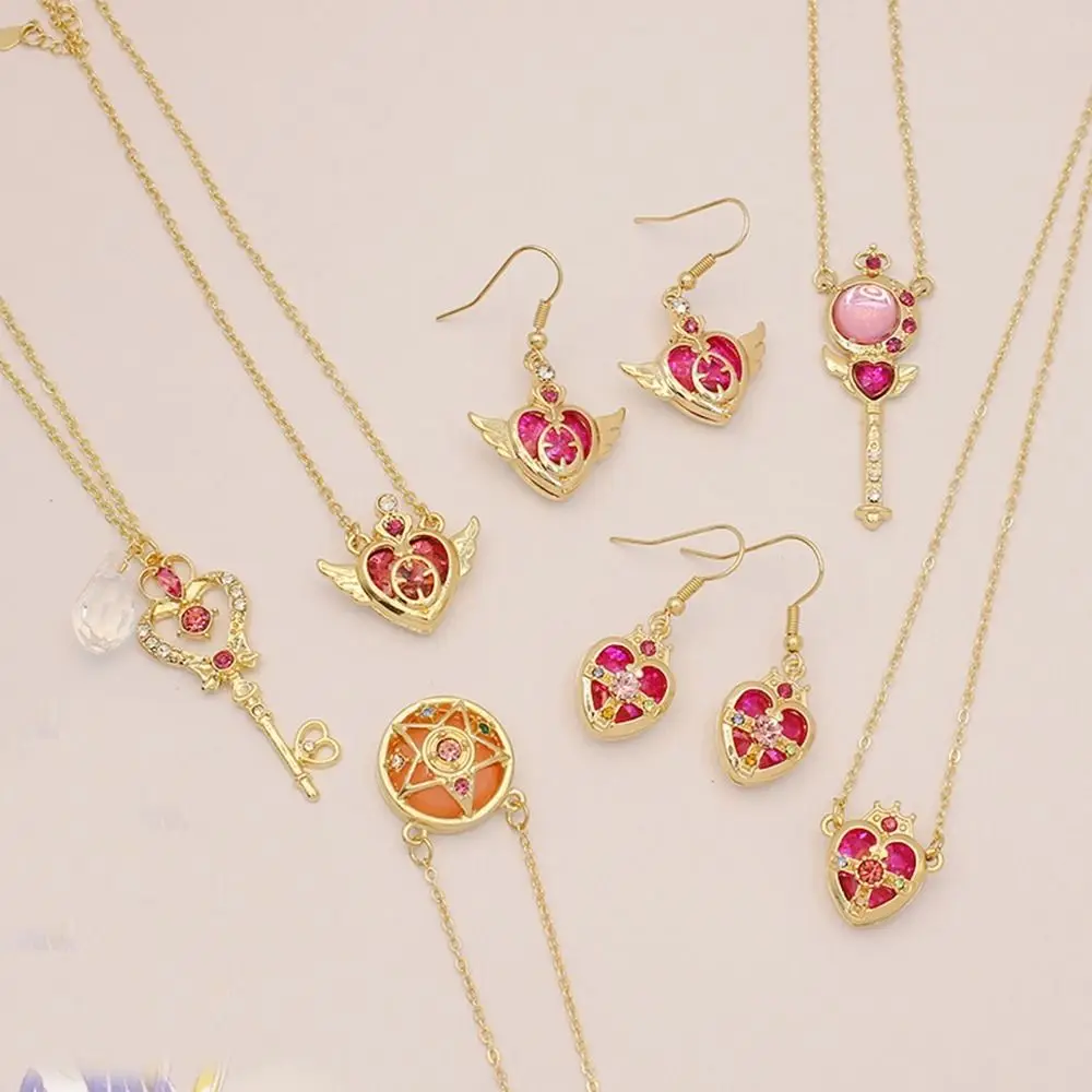 Fashion Metal Anime Necklace Crystal Cosplay Props Magic Wand Crystal Necklace Jewelry DIY Cosplay Pendant Girl Props