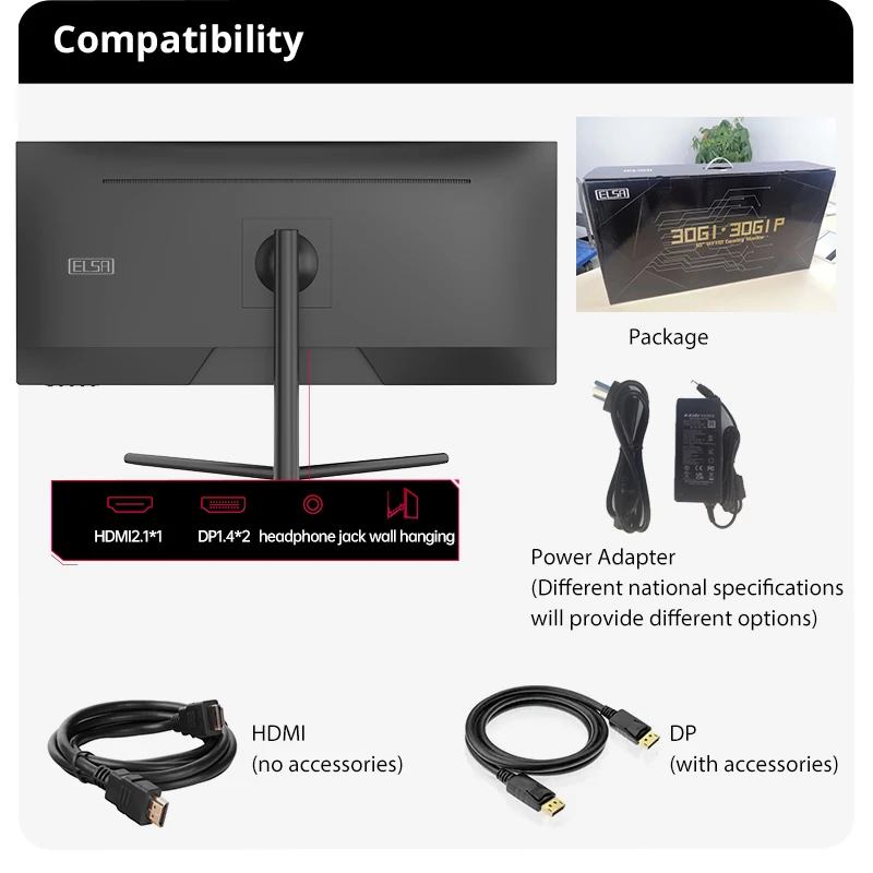 ELSA IPS ũž ӿ , QHD º ũ, ǻ ÷, 30 ġ , 100Hz, 200Hz, 21-9 ̵ ũ, 2560*1080