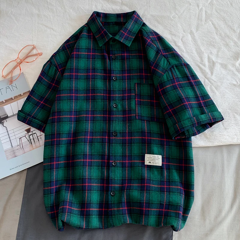 

2023 New Daily Shirt Men's Trend Youth Slim Short Sleeved Plaid Casual Comfortable Breathable Cotton Shirt Tops