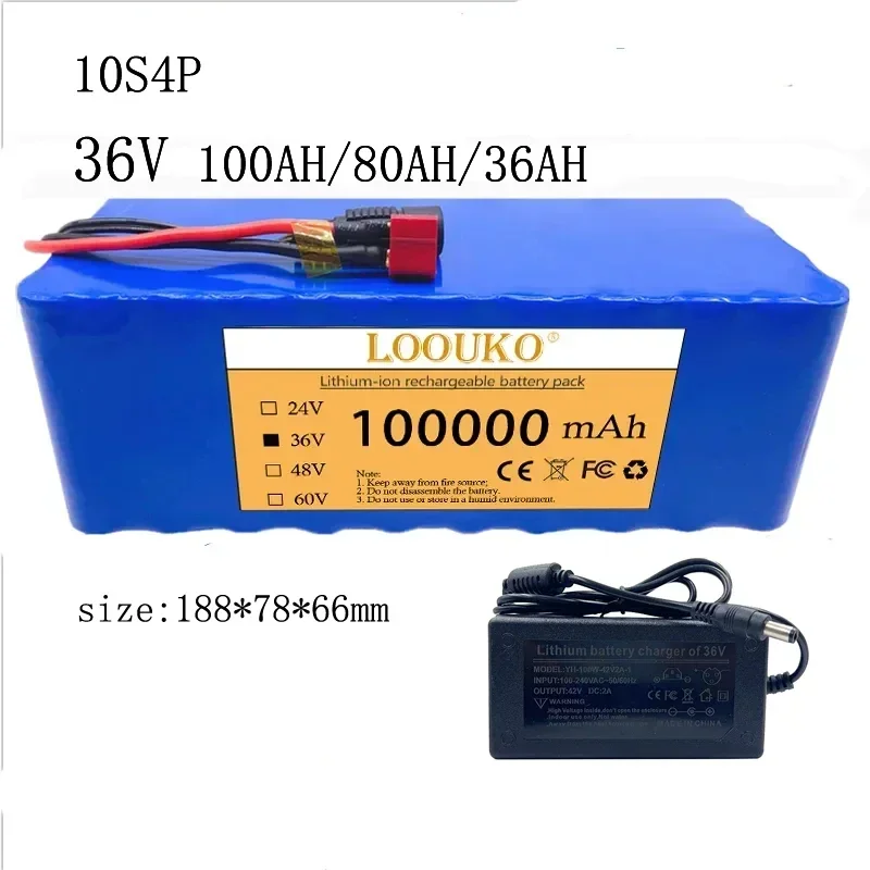 

36V 10S4P 100Ah 18650 Battery Pack 1000W High Power Batteries 42V 10000mAh Electric Bicycle e scooters BMS give 42V2A Charger