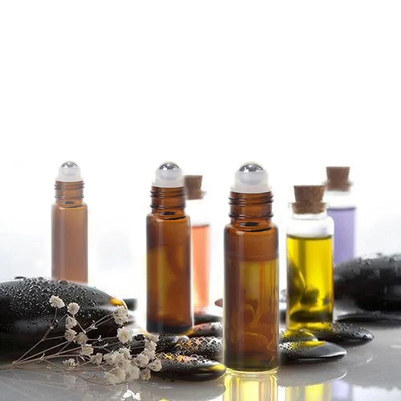 10/20Pcs 에센셜 오일 리필 용 병에 대 한 스테인레스 스틸 롤러 공 유리 병에 10ml 빈 앰버 두꺼운 롤