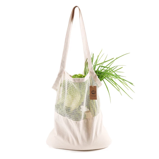 Ladies Eco Friendly Plain Cotton Mesh Tote Bag Fruit Net Shopper Bag Women Reusable Grocery Shopping Bag For Vegetables