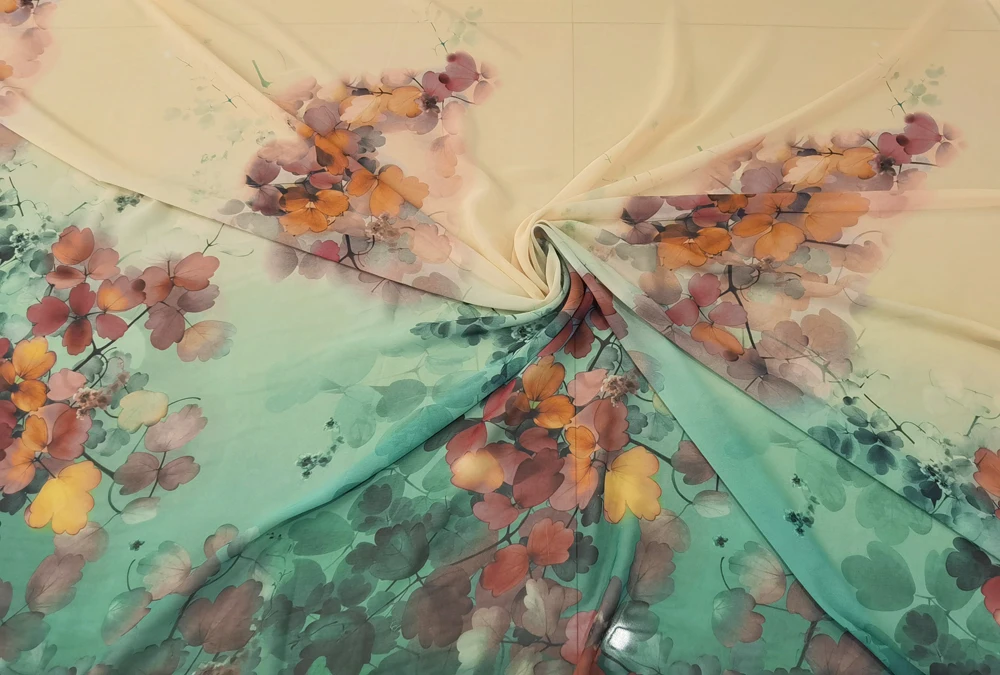 floral chiffon dress material 58'' Wide By Yard Painting Gauze Dancing Fabric Chiffon 50D A-line V Neck Spaghetti big Blue floral wedding dress Select Jacket and Vest Size:EU50/US40/M-L
