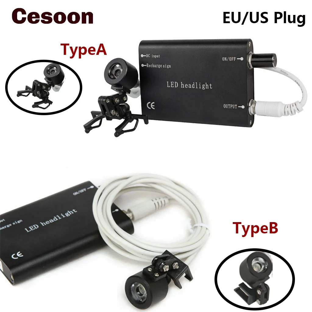 

Dental LED Headlight Portable Clip Head Light Lamp Surgical Medical Binocular Loupes Black Oral Loupe Spotlight Dentist Tool