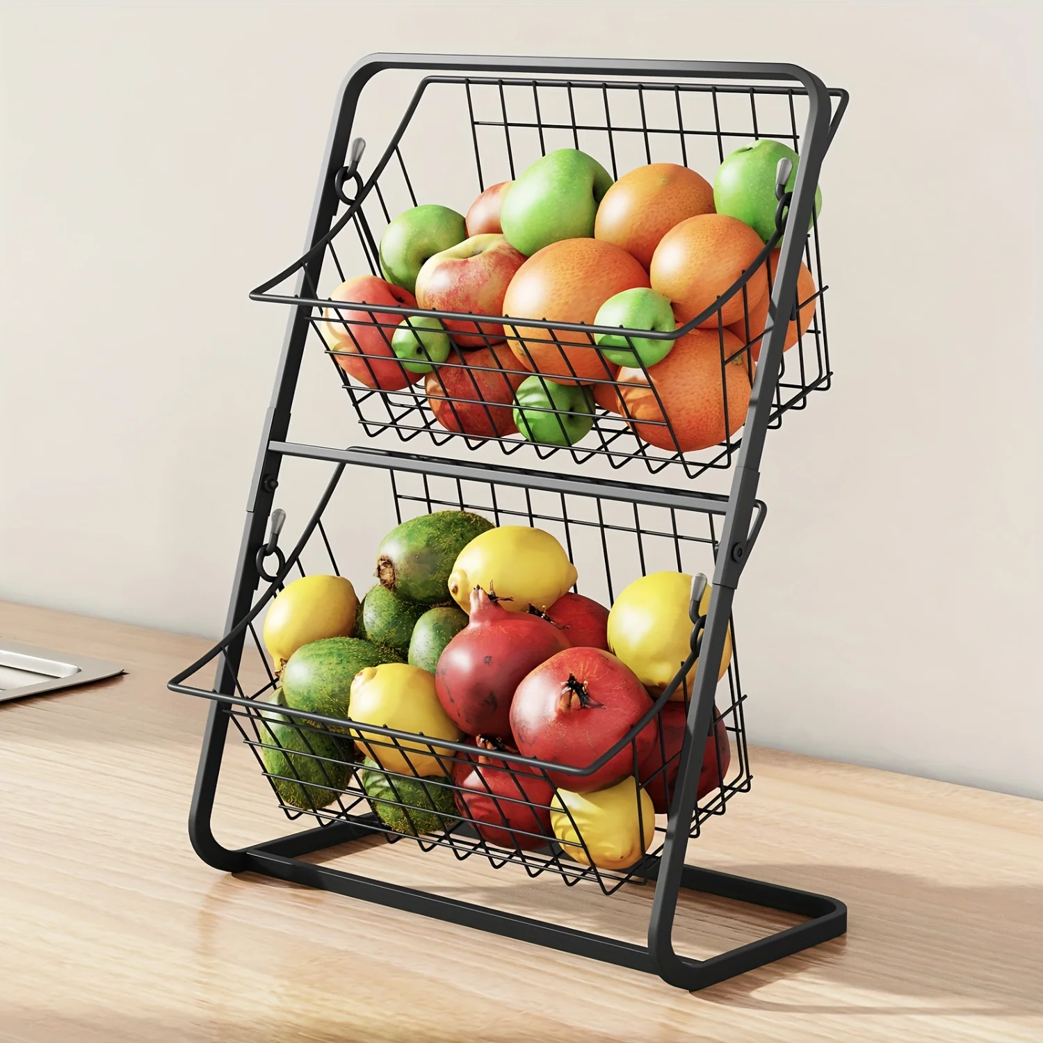 Fruit Basket For Countertop, Black 2 Tier Metal Wire Basket , Bathroom For Organizing, Spice Rack Organizer Counter S