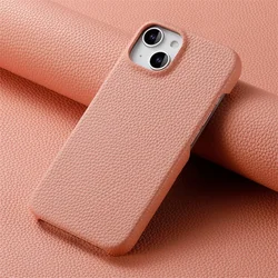 Luxury Litchi Grain Leather Shockproof Frameless Slim Phone Case - iPhone 17 (Pink)