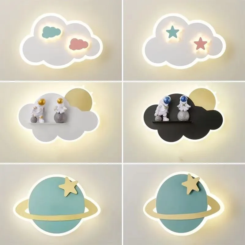 

Modern Planet Wall Lamp Warm Creative Cartoon Could Stars Sun Astronaut Wall Light For Children's Room Bedroom Boys Girls Aisle