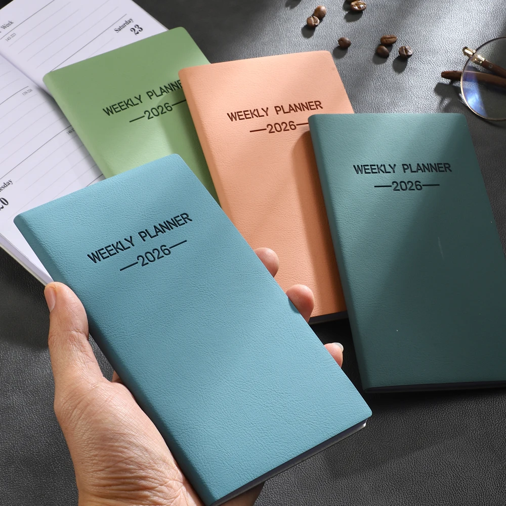 A6 size 2026 daily planner Morandi color leather calendar 64 sheets 128 page thin weekly calendar book 1pc