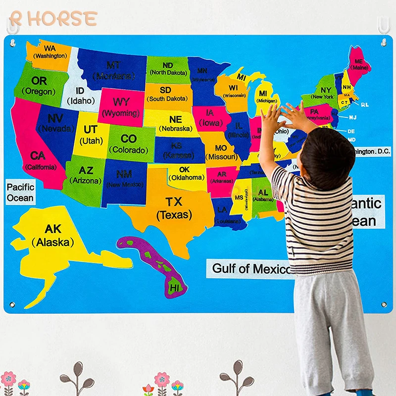 Mapa de los Estados Unidos Montessori de 54 piezas para niños, tablero de  cuentos de fieltro
