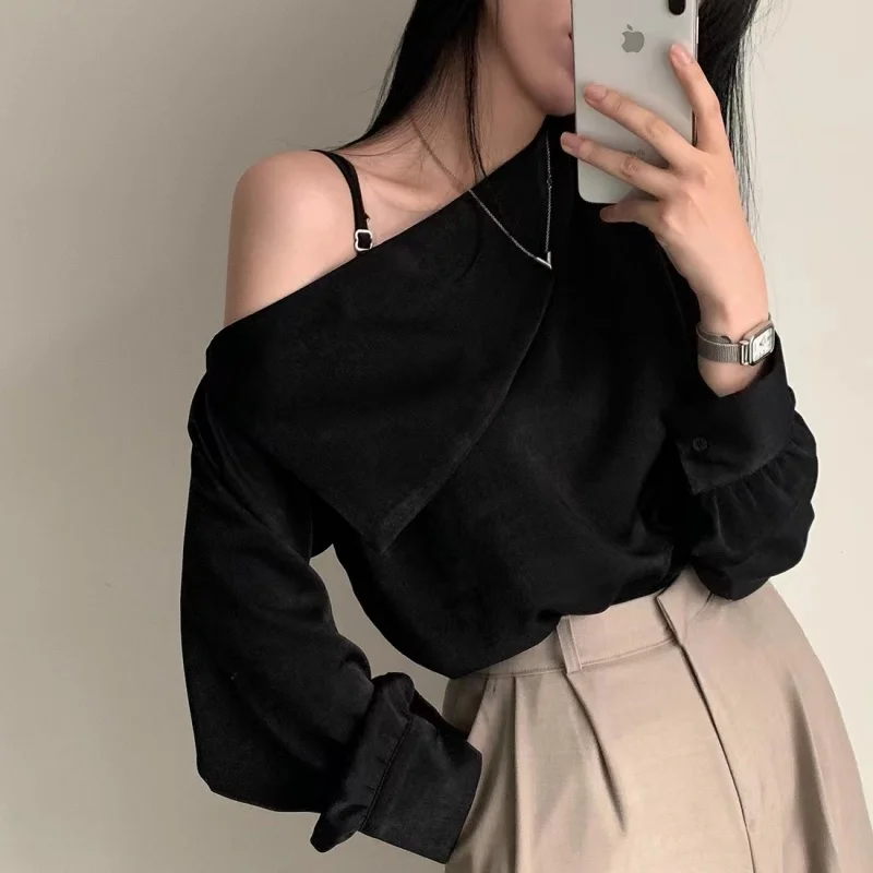 White Long Sleeve Off Shoulder Women Blouse