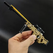 ToyTime Pull-bolt 8 Burst Rubber Band Gun Alloy Empire AWM with Bracket Miniature Sniper Gun Model Toy Ornaments Soft Bullet Gun 