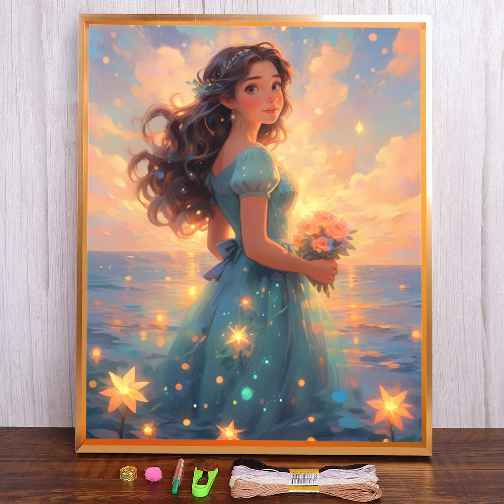 Porträt Prinzessin vorgedruckter Kreuzstich Komplettset Stickerei handgemachte Hobby Stricken Handwerk Promotionen Zahnseide Magie